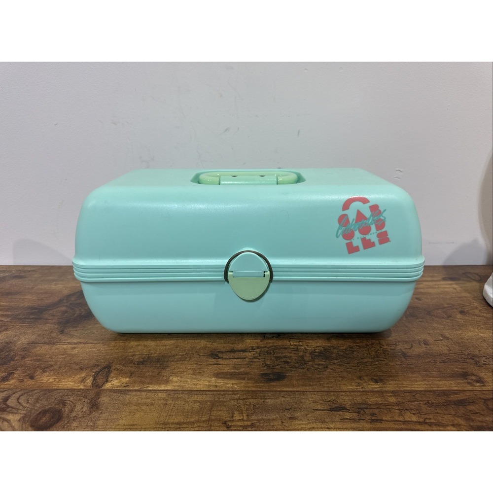 Caboodles of California Vtg Teal Large 15" 3 Tier Makeup Case W/Mirror #2630 PIC